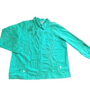 Graff by UM Company Turquoise Coastal Shell Starfish Embroidered Button Shirt XL